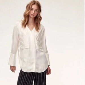 Aritzia Wilfred Zelie Silk Blend Oversized Blouse Ivory Satin Small